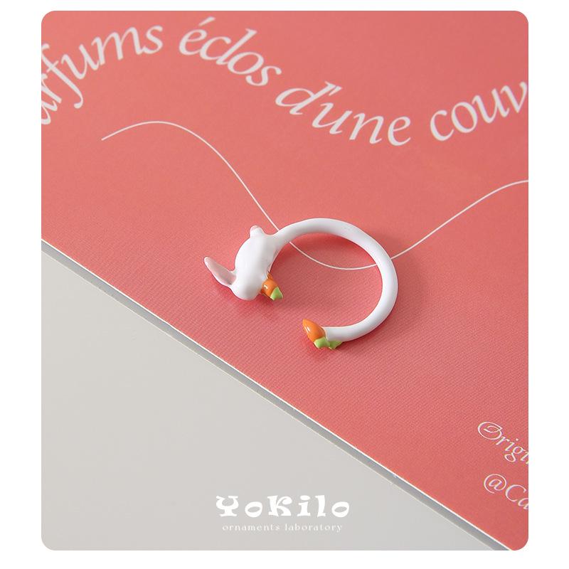 YOK Handmade Creative Rabbit Carrot Drip Oil Ring for Women