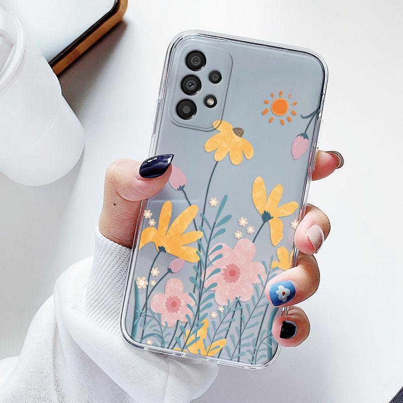 Phone Case For Samsung A53 5G A33 Floral Silicon Cover For Samsung Galaxy A73 Fundas Coque Transparent Soft Capas Flower TPU