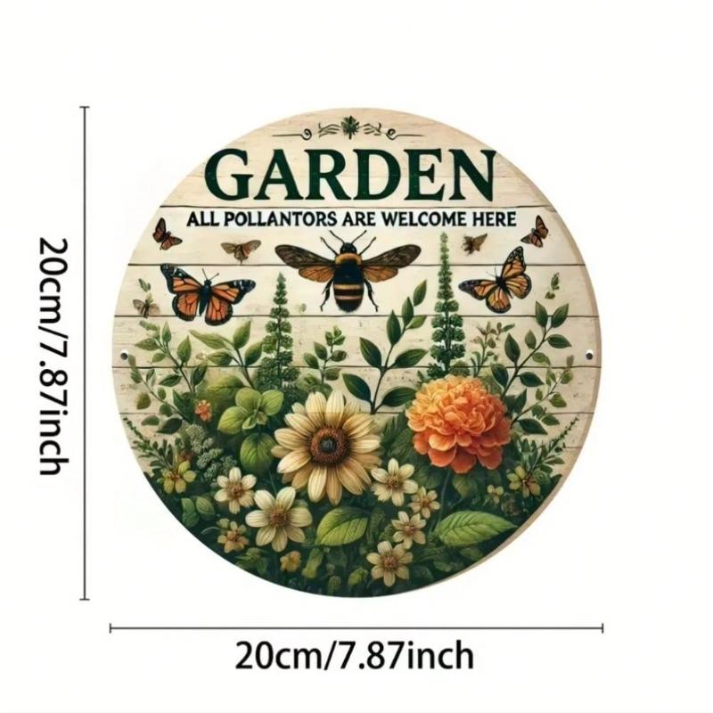 Vintage Garden Tin Wall Art with Floral Bee Design Metal Sign