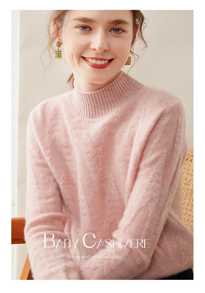 Women's Retro Red Cashmere Knit Base Layer Sweater - Heavyweight, Warm, Long Sleeve, Half-High Neck, Loose Fit