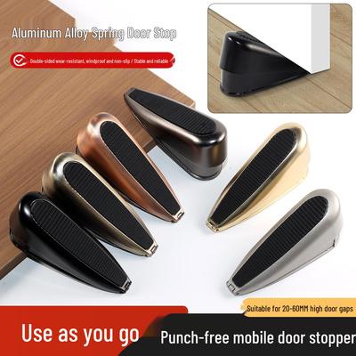 Spring Zinc Alloy No-Drill Door Stop: Anti-Collision & Anti-Pinch Silicone Blocker