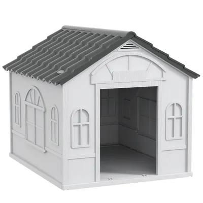 Zatte Dog Kennel with Waterproof Pitched Roof, Grey, 65 x 75 x 63 cm, Pet Capacity 20 kg