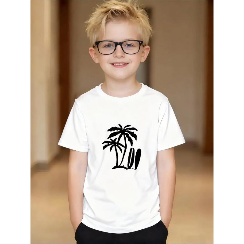 European sizes Skin-Friendly T-Shirt with Simple Palm Tree Print | Crew Neck, Regular Sleeve, Lightweight, Easy Care, Perfect for Casual Weekend Wear