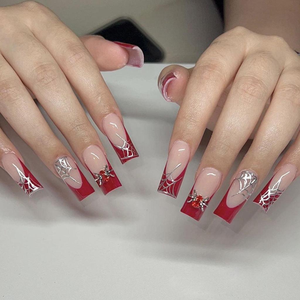 Hot Halloween Wearable Nails: Spiderweb, Heart, Rhinestone, Ghost, Stars & Moon Designs, Removable Fake Nails