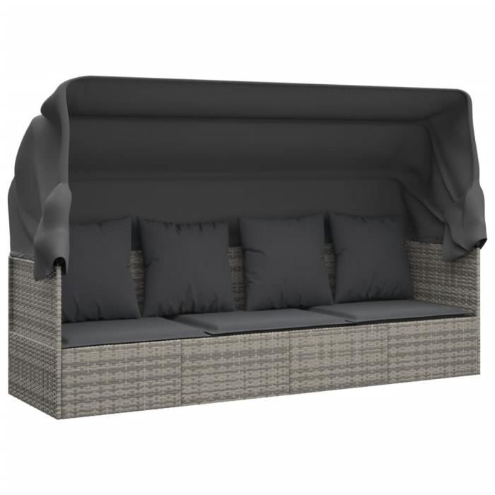 VidaXL Lit de salon d'extérieur toit et coussins Gris Résine tressée 319568
