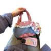 Korean Artistic Retro Plaid Handbag with Lace Trim In Red & Blue
