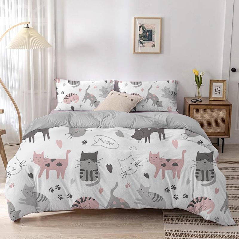 Animal Kitty King Queen Duvet Cover Lovely Pet Cat Bedding Set Cartoon Quilt Cover 2/3pcs Colorful Polyester Comforter Cover
