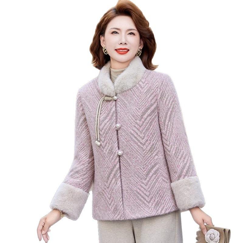 Middle-aged and old women's clothing mother jacket autumn and winter models, piled and thickened woolen jacket jacket autumn and winter models