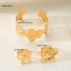 3Pcs Women's Gold Color Flower Bracelet Rings Sets Trendy Waterproof Chunky Metal Bangle Rings Wedding Party Jewelry Accessories