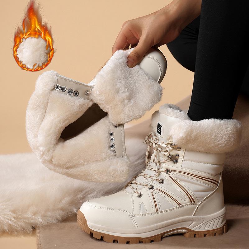 Women's Winter Mid-Calf Velvet Warm Snow Boots for Skiing, Mountaineering, and Outdoor Travel