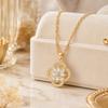 Trendy Four-Leaf Clover Zircon Pendant Necklace, 18K Gold-Plated Copper