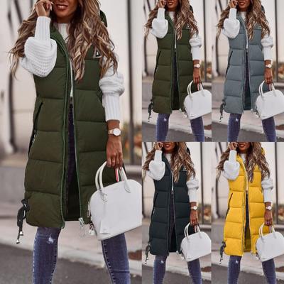 Women's  And Winter Temperament Sleeveless Cardigan Mid-length Cotton Vest Vest Coat