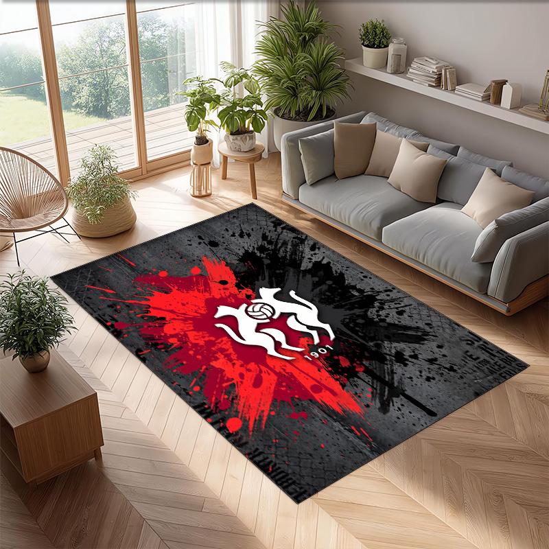 Stade Rennais FC Soccer Football Pattern Soft Area Rug Non Slip Indoor Floor Carpet Sports Decor Mat for Bedroom