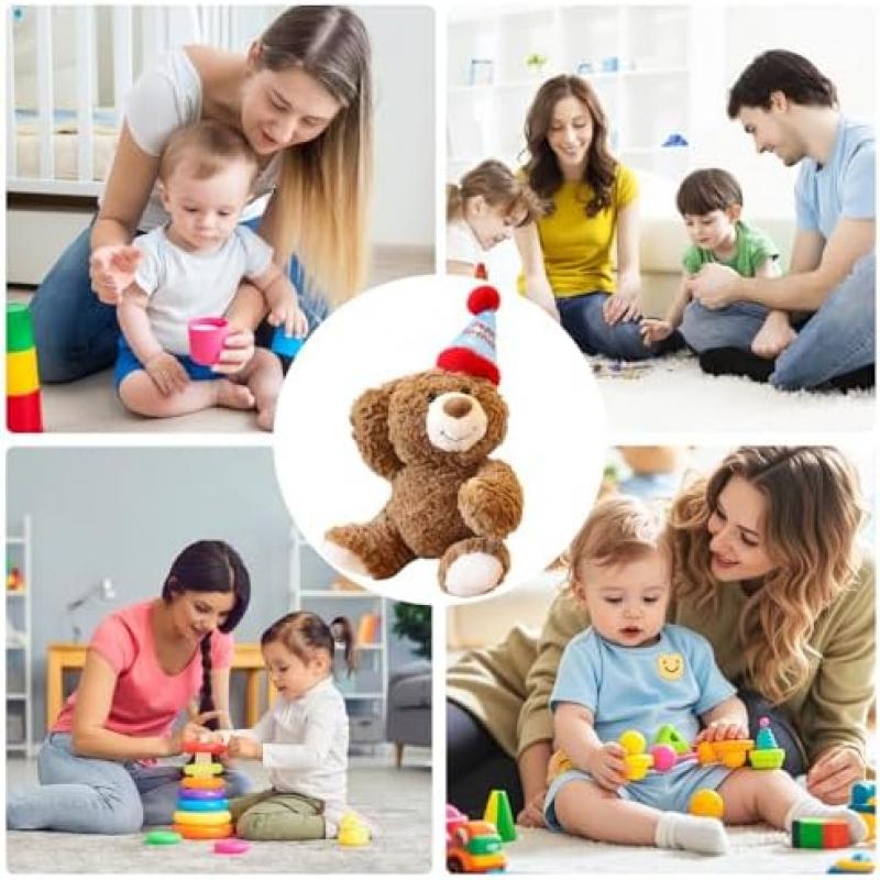 Lotvic Teddybär Plüschtier 30cm mit Geburtstagshut, Weiches Stofftier Kuscheltier für Mädchen Jungen Kinder Party Weihnachten Geburtstagsgeschenk