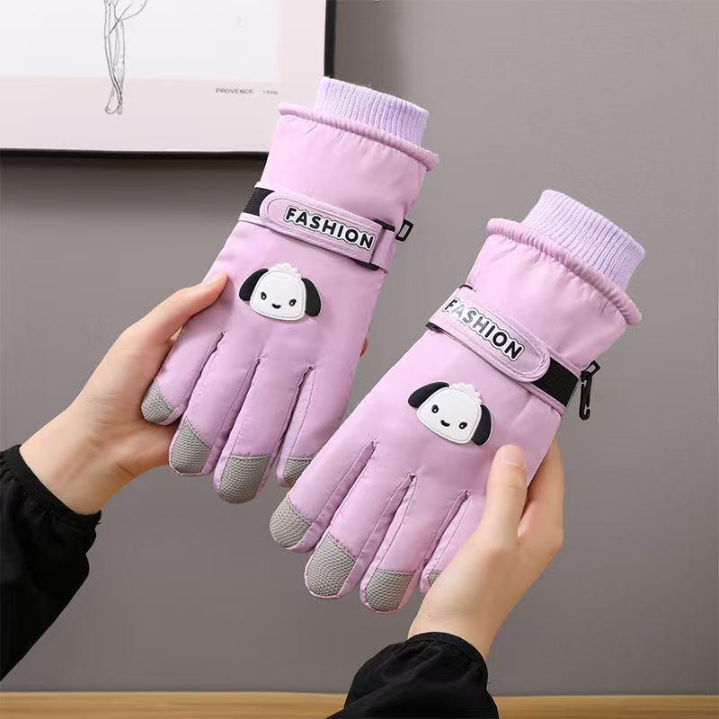 Женские зимние флисовые хлопковые ветрозащитные сенсорные лыжные перчатки с милым мультяшным дизайном щенка