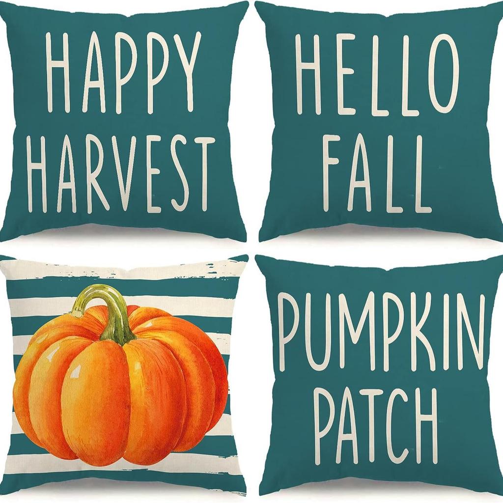 Various Harvest Festival Pumpkin Combination Pillow Covers Set of Four Thanksgiving Decorative Pillow Cushion Covers