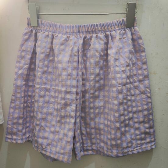 Sommer-Lounge-Shorts, Taille, weites Bein, Print, lockere Freizeitshorts, kariert, elastisch, hohe Passform, Schlafshorts