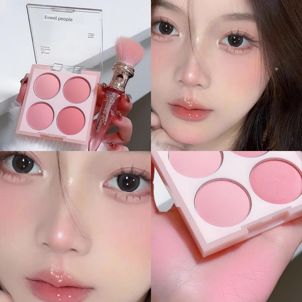 100% Sweet Girl Feeling! Four-Color Blush Female Peach Matte Expansion Chin Purple Blush Highlight Repair Three-in-One