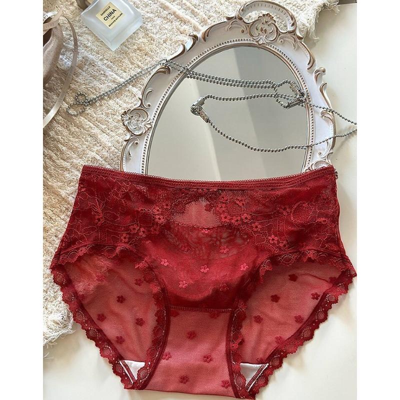 Девочки Весна и Лето Чисто Сексуальное Кружево Сетка Пустотелые Дышащие Камелия Увлажненные Трусики Треугольники M красный