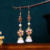 Gold-Plated Imitation Jade Lotus Pod Blooming Wealth Earrings - Ancient Chinese Style