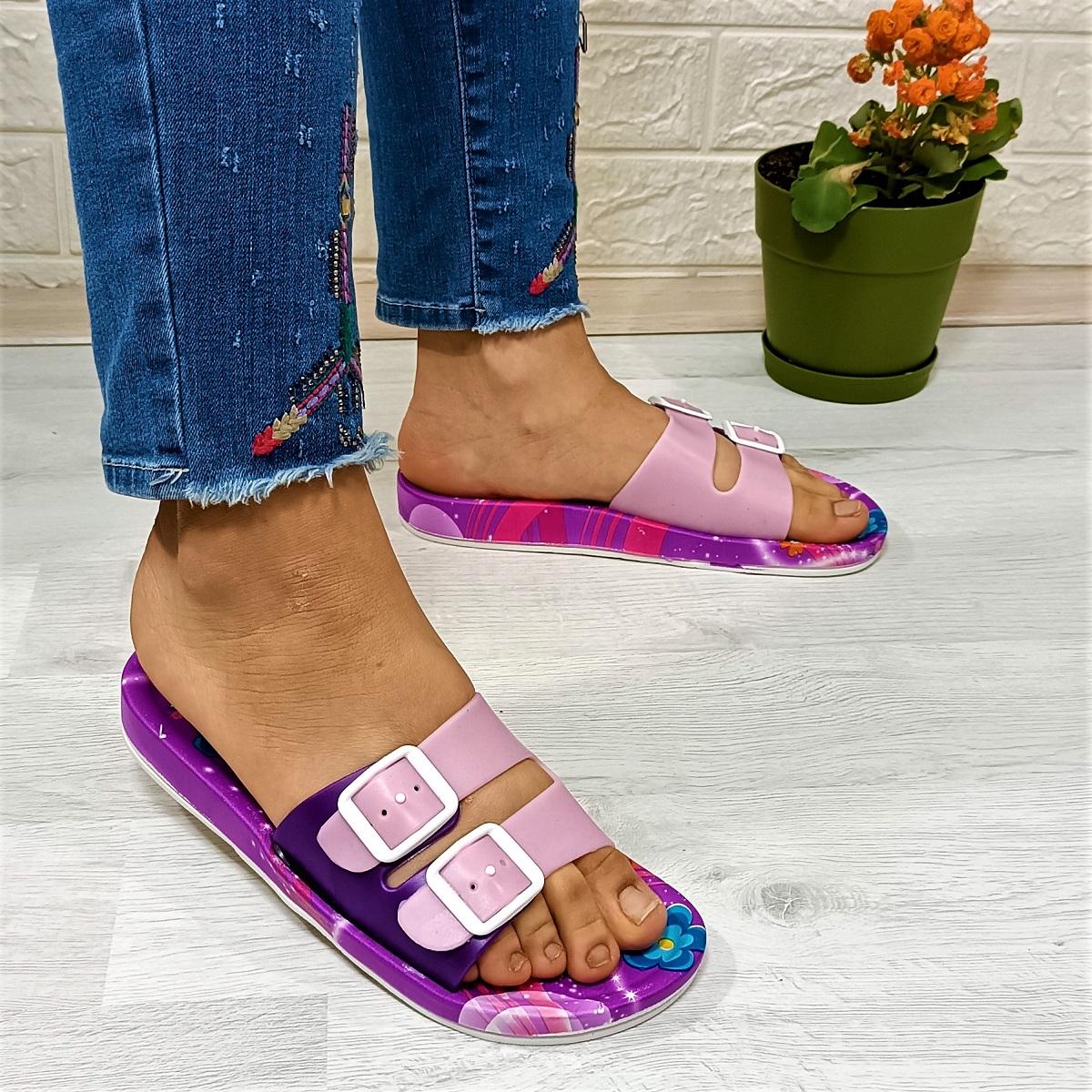 

Kasgar 18-11 Фиолетовые нескользящие регулируемые женские тапочки с двойной пряжкой