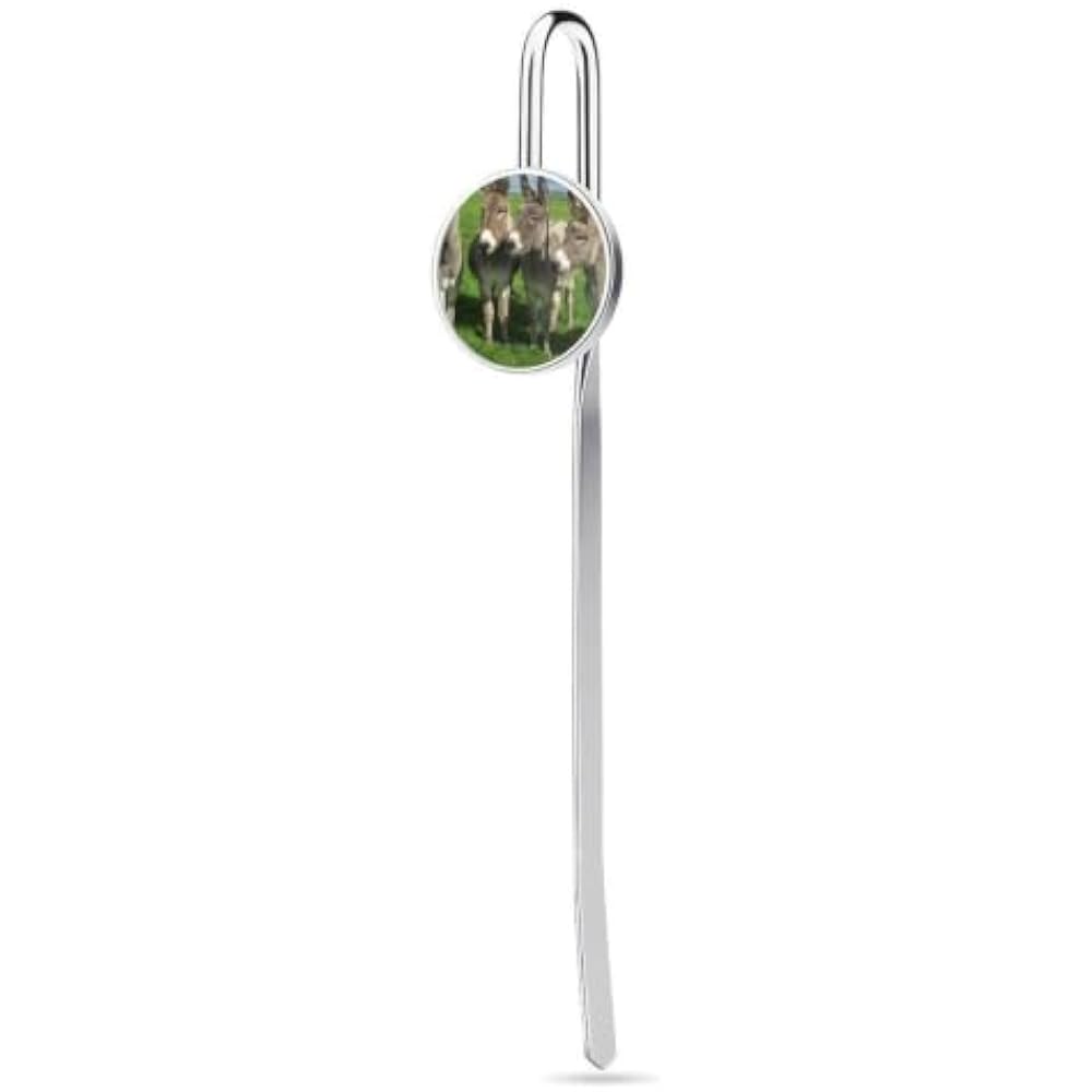 Green Prairie Donkey Stainless Steel Metal Bookmark Long Bar Page Marker with Round Ornament Read...