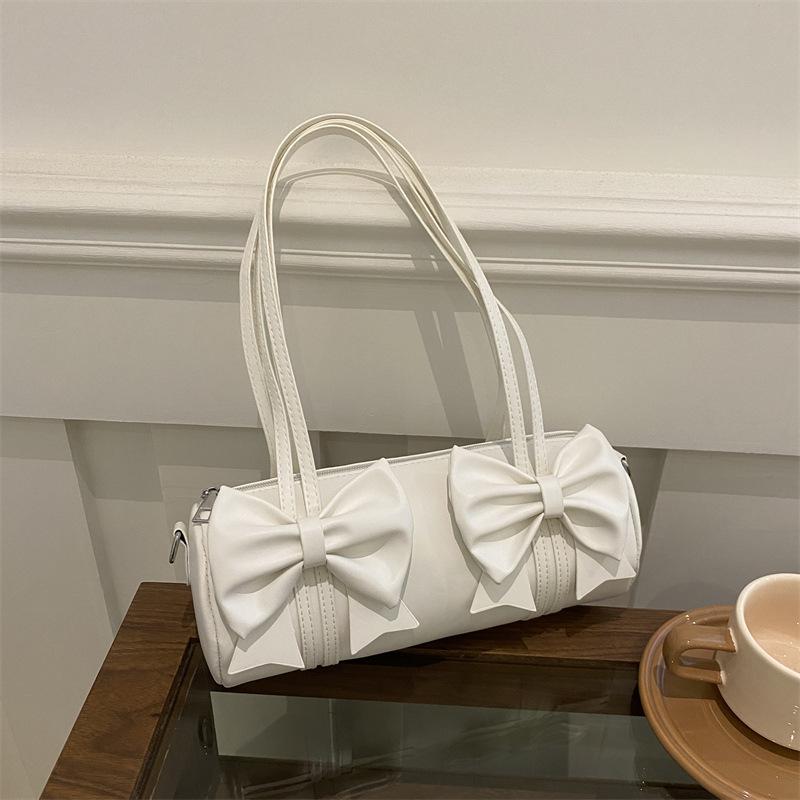 Elegant Bow Women's Small Pillow Handbags Pu Leather Ladies Shoulder Underarm Bags Barrel-shaped Purse Female Tote Crossbody Bag