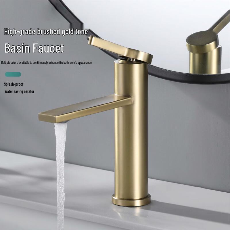 Tall Brushed Gold Stainless Steel Single-Handle Basin Faucet
