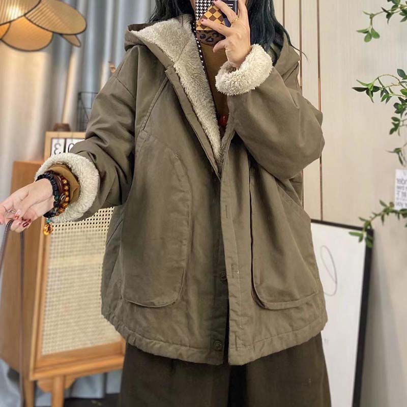 Kåpe for kvinner Fleece Fortykket Plysj Høst Vinter Vindjakke Oversized Casual Glidelås Hettejakke