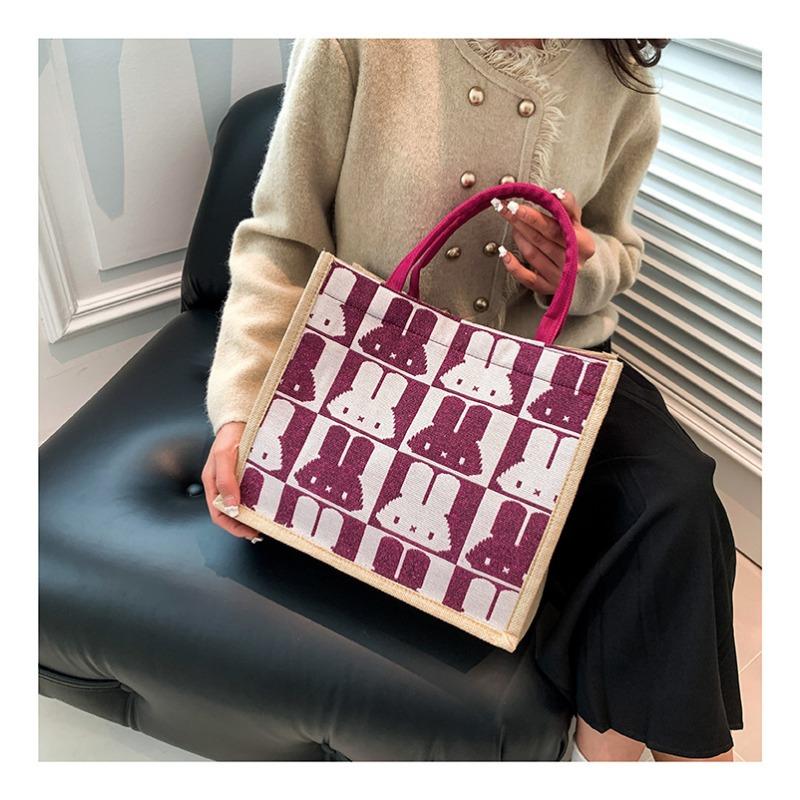 Women's Bag Simple Pure Linen Fashion Portable Magnetic Buckle Single Shoulder Bag Rabbit Bag