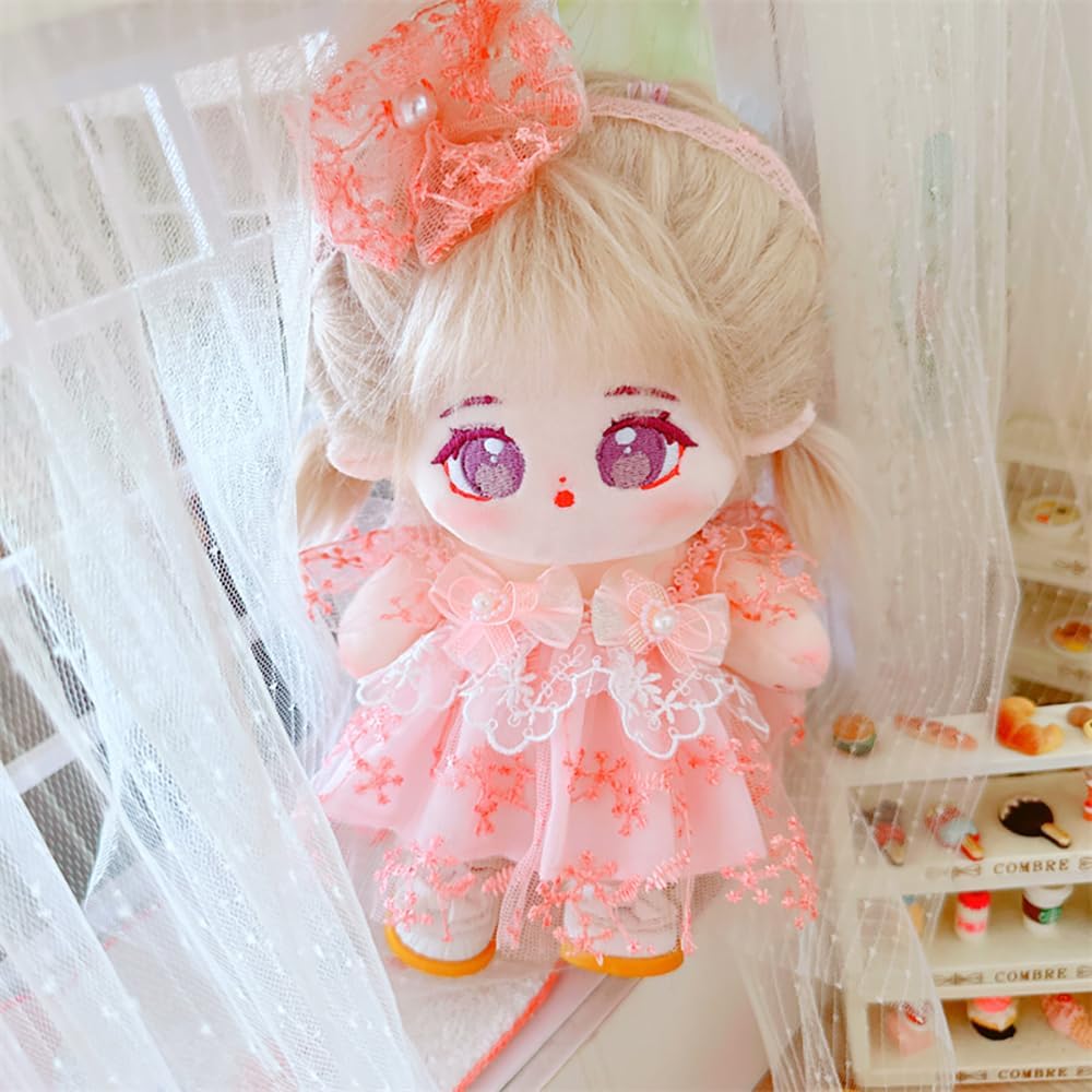 niannyyhouse 20cm Caramel Plush Doll Black Hair Soft Toy for Girls with Removable Outfit
