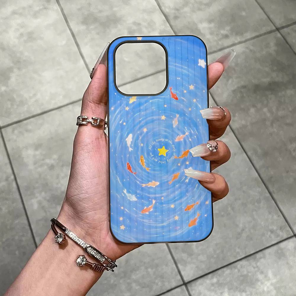 Fun Creative Cute Goldfish For IPhone 16 15 14 13 12 11 17 Pro Max Plus Wave Corrugated Phone Case Anti Drop Cover