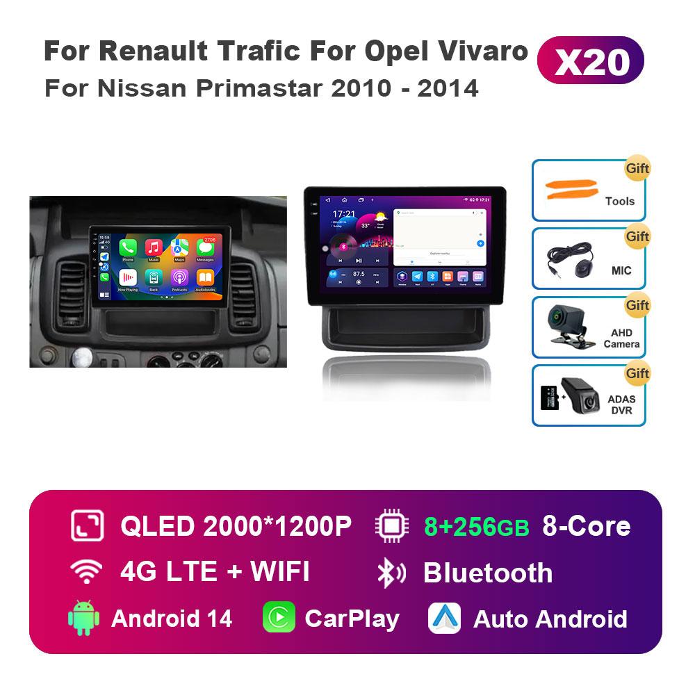 Car Radio Multimedia Player Android 14 for Renault Trafic For Opel Vivaro For Nissan Primastar 2010 - 2014 4G BT Split Screen