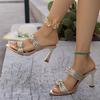 Metal Women High Heels Sandals Summer 2025 Fashion Square Toe Shoes Thick Heel Pumps Woman Elegant Purple Dress Party Sandals