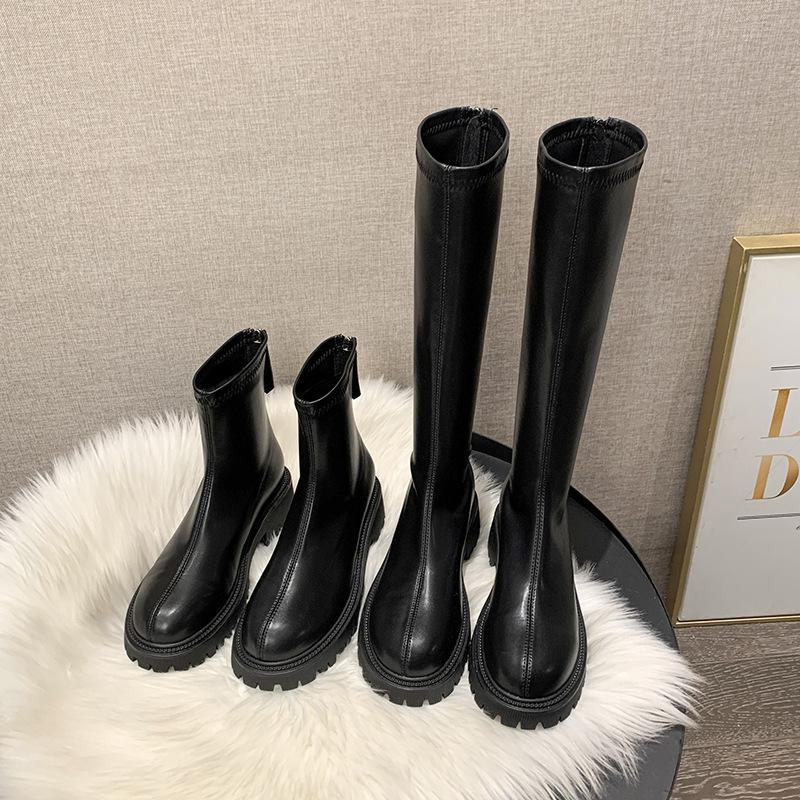 Huizhou women's boots autumn and winter thick-soled Martin boots velvet short boots versatile thin boots elastic boots non-slip and wear-resistant