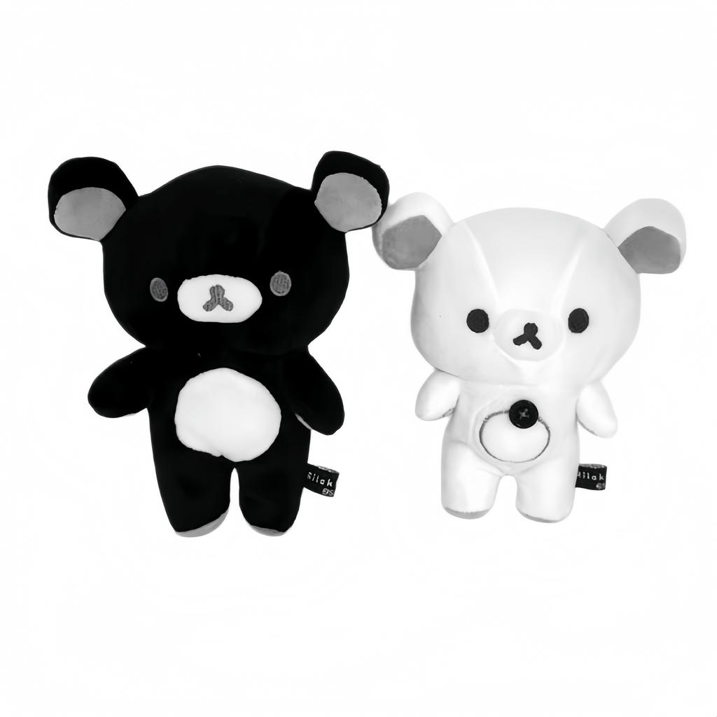 Black White Bear Rilakkuma Plush Toy Doll With Soft Furry Cartoon Cute Button Belly Design For Fans Collection And Daily Use