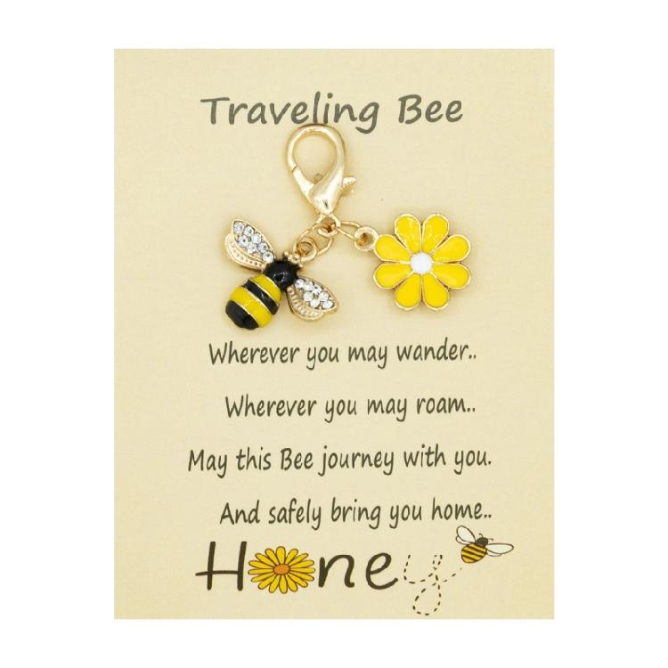 Delicate Honeybee Flower Keychain Sparkling Crystal Details Metal Craftsmanship Compact Jewelry Accessory Gift