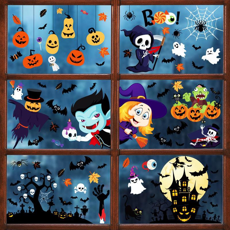 Halloween Fenster Wandaufkleber Party Dekorationen Spukhaus Handabdrücke Kürbis Fledermaus Statische Glasaufkleber
