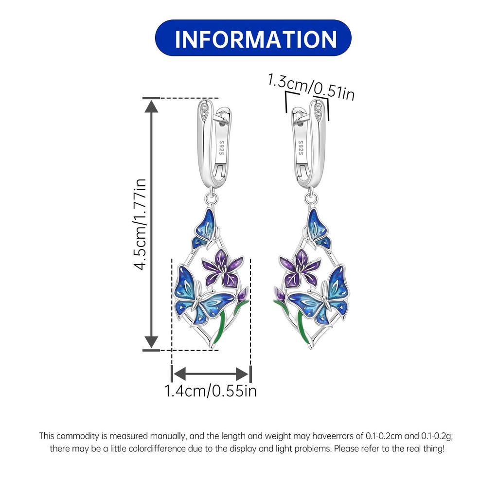 S925 Silver Butterfly Love Flower Drop Earrings Women Earrings Charm Fashion Versatile Party Jewelry Gifts