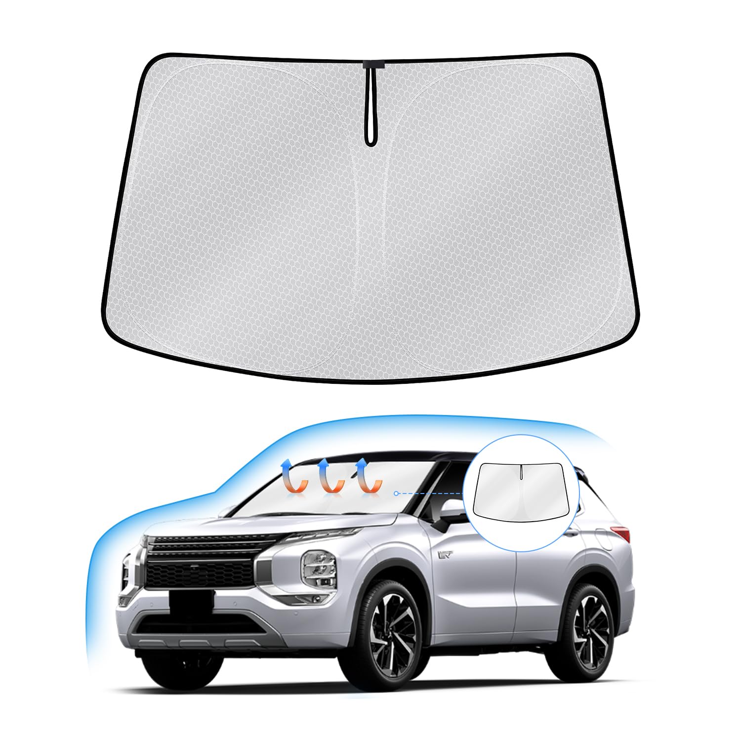 

Windshield Sunshade for Mitsubishi New Outlander GN0W UV Light Steering Wheel Sun Heat Car Honeycomb Storage Bag Interior Easy Direct from the серый