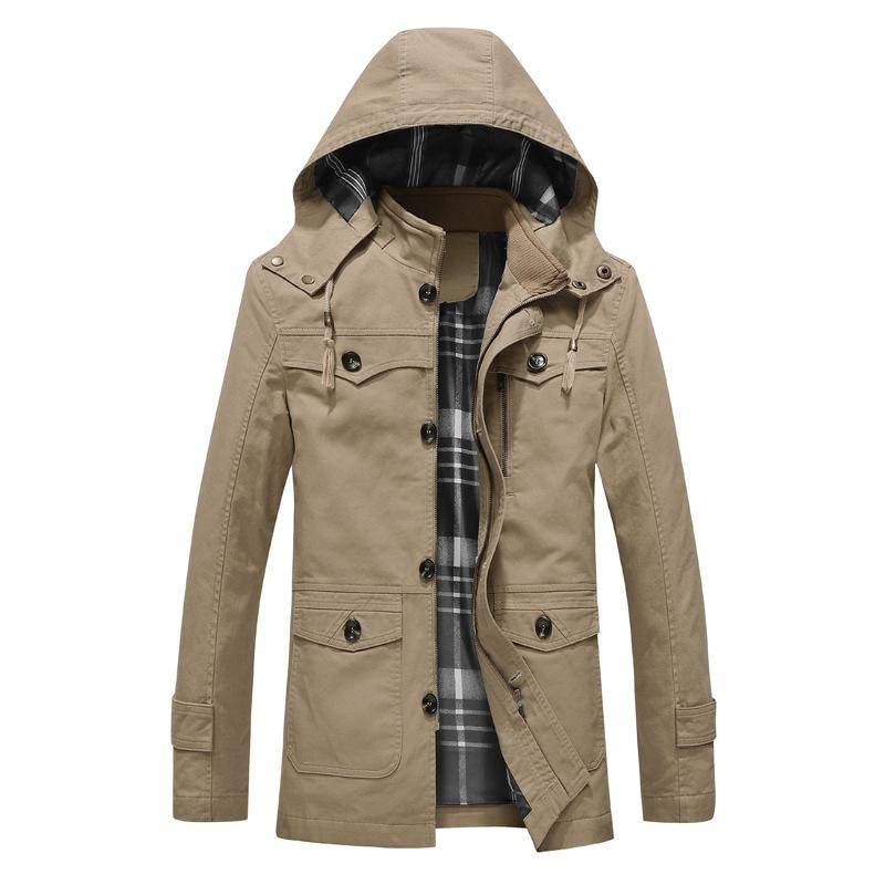 Autumn and Winter New Style Washed Cotton Thin Jacket Men's European and American Fashion Hooded Jacket Windbreaker for Men