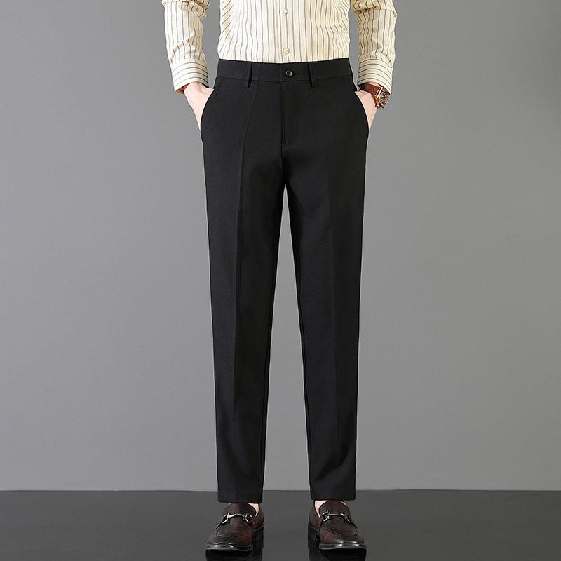 Light luxury spring men's casual pants elastic business straight men's nine-point pants