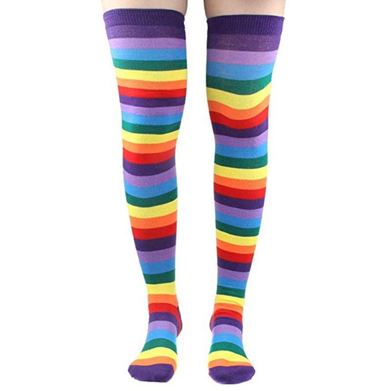 Colorful Rainbow Stockings Cute Thigh Over Knee Dance Socks Striped Arm Warmer Gloves Christmas Gifts Cosplay Costume