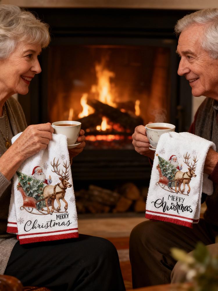 6pcs Red Black Striped Christmas Hand Towels Absorbent Microfiber Snowman Christmas Towels 16x23 Inches Winter Christmas Towels