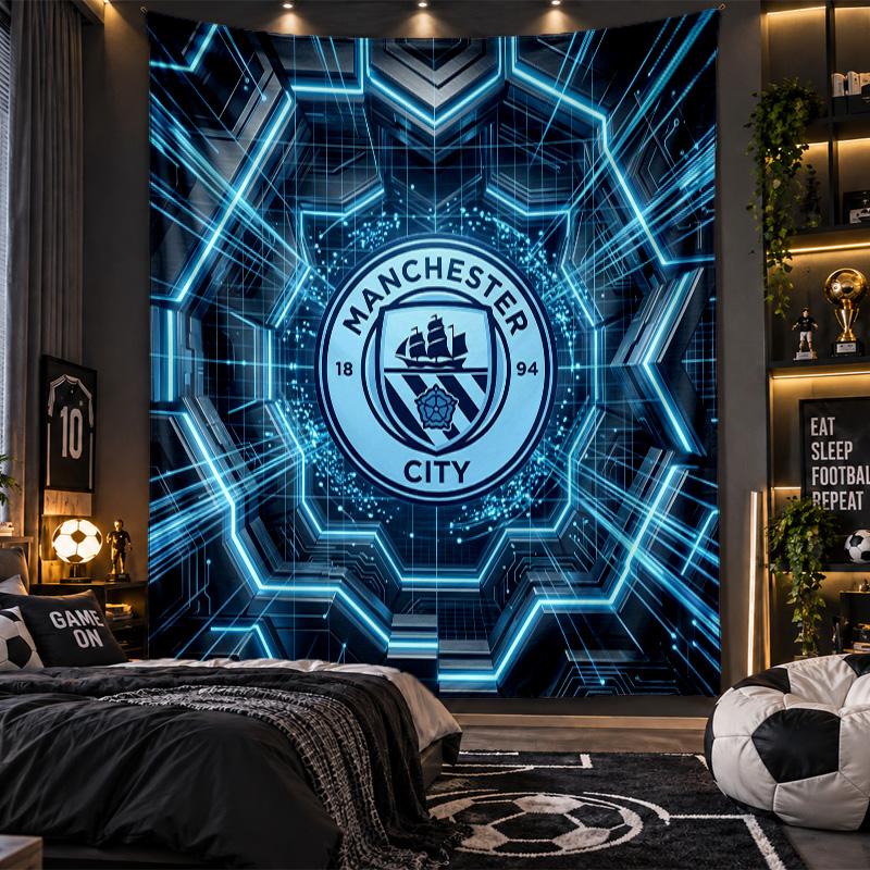 Arazzo da Appendere alla Parete Stampa Manchester City Tessuto per Soggiorno Camera da Letto Decorazione per la Casa