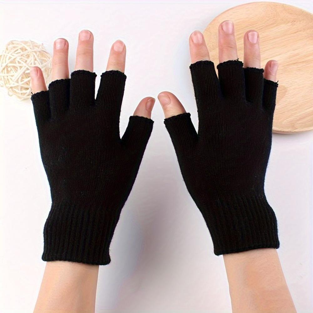1 Pair Women's Warm And Durable Half Finger Knit Gloves For Cycling