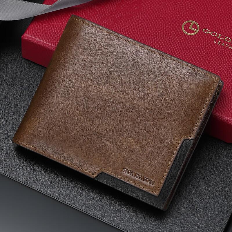 Мужской кожаный кошелек Goldlion с двумя сгибами, подарочный набор Brown