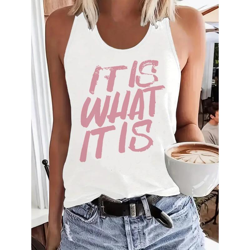 Graphic It Is What It Is Letter Vest T-shirt Tank Top Women’s Sleeveless Crew Neck Casual Top Tee Summer Spring Shirt Gothic