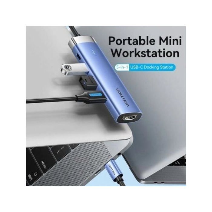 Station d'accueil Vention TGESB 3xUSB 3.0 HDMI 4K@30Hz USB-C PD 100W Aluminium Bleu