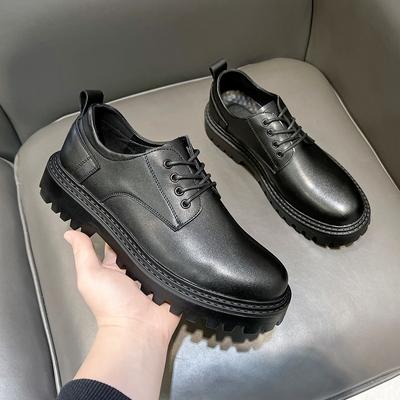Chaussures en cuir noir pour jeunes, chaussures de costume polyvalentes pour hommes d'affaires britanniques, chaussures décontractées à lacets à tête ronde pour printemps et automne 20358-T